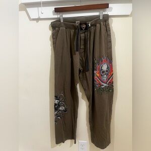 Ed Hardy Men's Army Green Graphic Pants